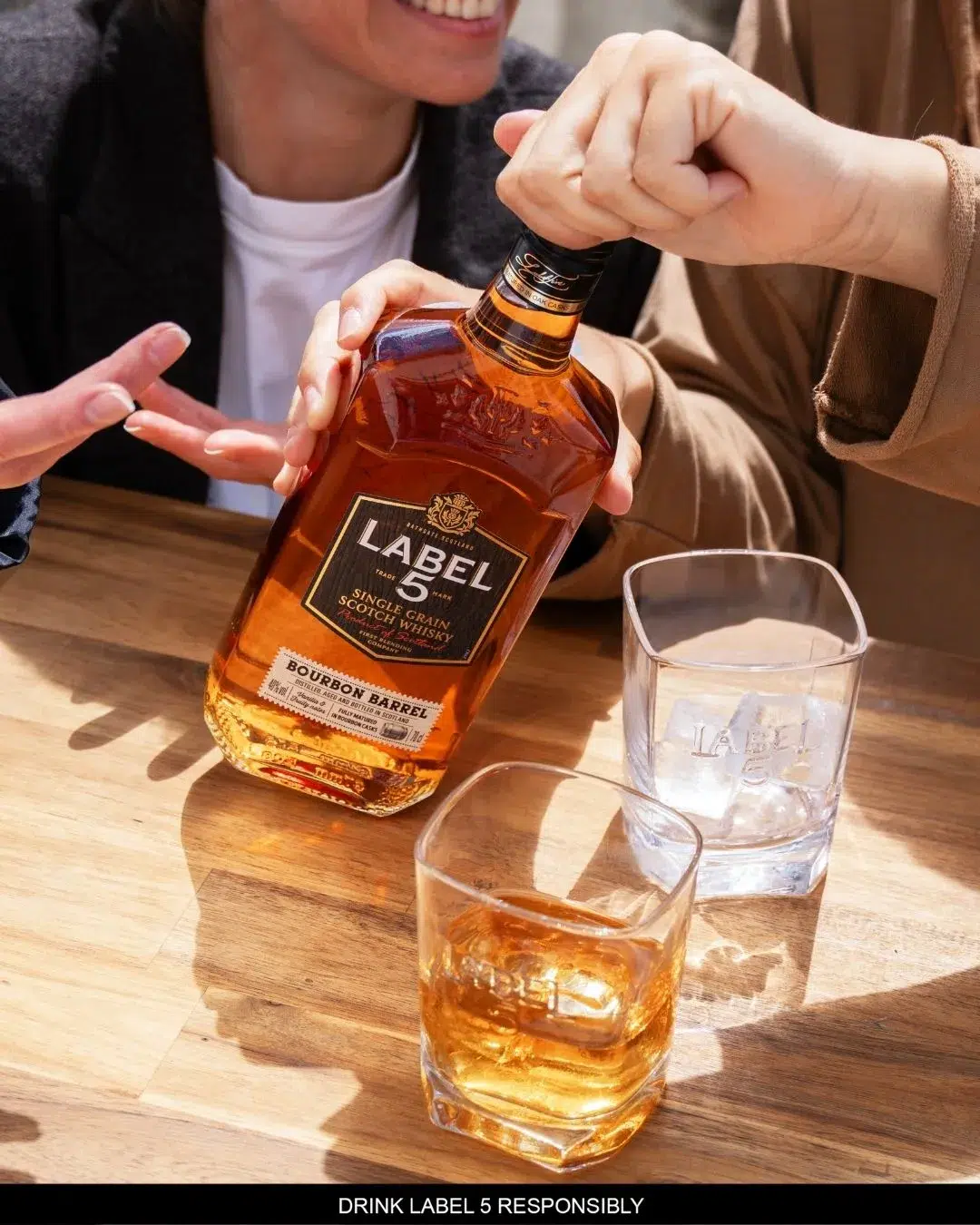 LABEL 5 Bourbon Barrel Scotch Whisky - Bottle and friends